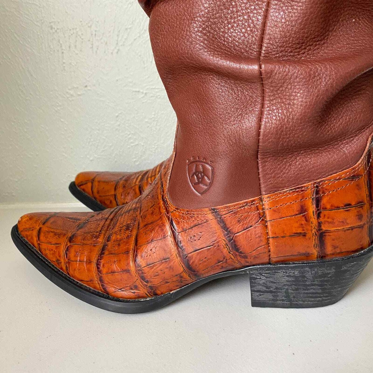 Ariat Brown Croc Embossed Western Cowboy Boots Snip Toe Leather Sz 9 Ariat Men main image 2