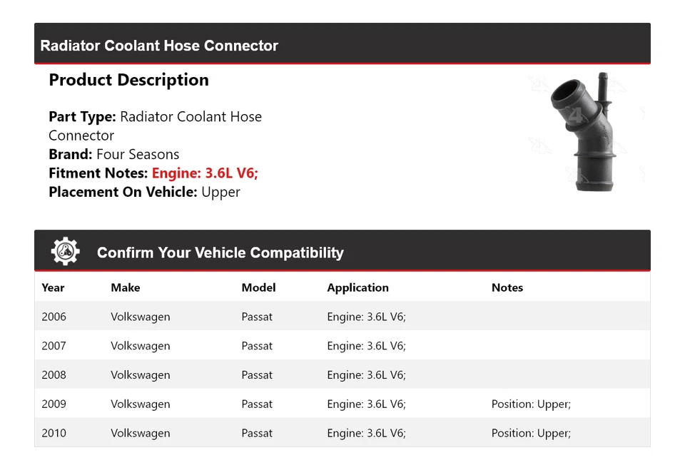 Conector de manguera de refrigerante de radiador para Volkswagen Passat 2006-2010 4 estaciones 2007 Foto 2 de 4