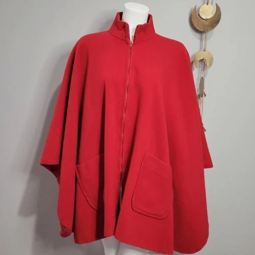 VALENTINO Mantello lana vintage donna taglia unica fata fantasia cosplay rosso collo alto tasche