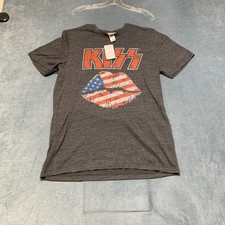 Kiss Junk Food T Shirt Mens Medium Gray American Flag Lips Graphic Short Sleeve