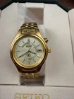 Seiko Kinetic Watch Womens Watch Gold 3M22 30mm Mint With Box April 1995 Vintage