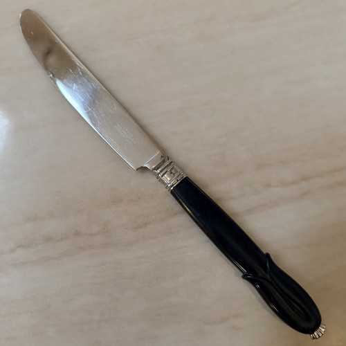 7pc MIKASA Laslo Mis38 Dinner Knives Black Handle 9 1/4” Stainless Japan - Afbeelding 2 van 8