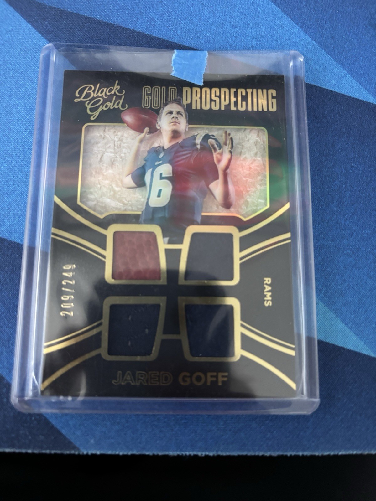 Jared Goff Panini Black Gold Gold Prospecting Quad Materials #GQ11 Prime