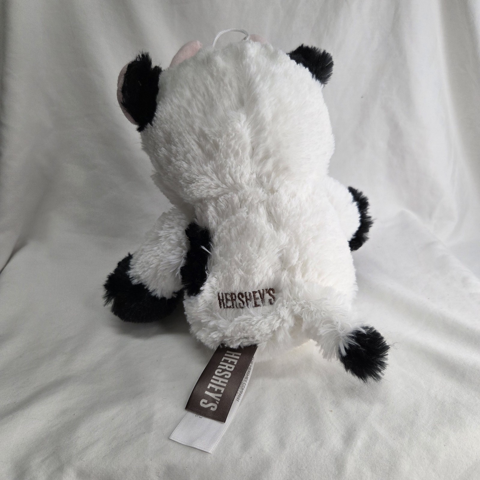 Hersheys Plush Cow Stuffed Animal Black White Pink Snout Horns Ears 12" Toy