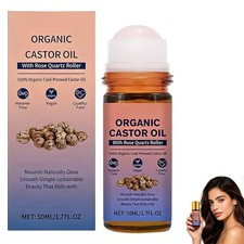 2026 NEW Organic Castor Oil Roll-On Rose Quartz Roller Cold Pressed Hexane-Free