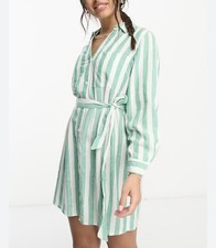 NWT ACCESSORIZE - Green and White Striped Belted Dress - Size LARGE
