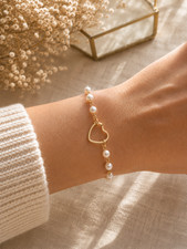 Elegantes Perlenarmband mit Herz goldfarben D...