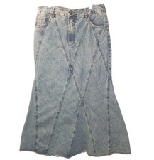Vtg Y2k Patchwork Paneled Maxi Long Jean Skirt Sz L/14 34/37" Blue Denim Western