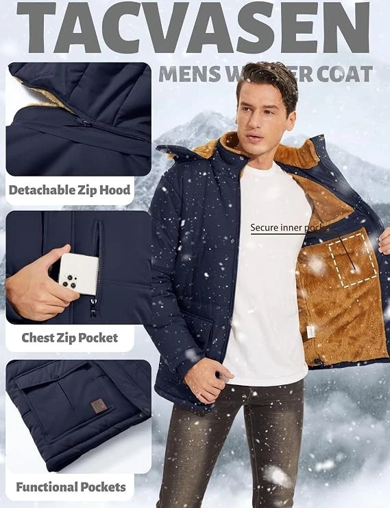 TACVASEN Men's Winter Jacket with Hood Water Repellent Windproof Thicken Parka image 6