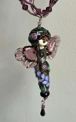Lovely ArtisanMade Lampwork Glass Beaded Necklace Angel Mermaid Mauve/Blush Pink