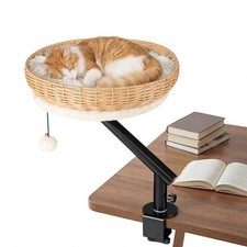 Cat Desk Bed for Indoor Cats w/Removable Padded Cushion, Hanging Jingling Ball