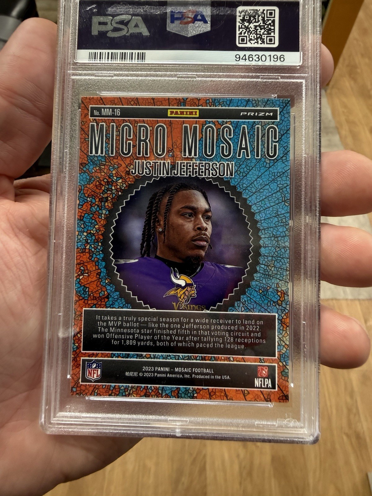 Panini 2023 Mosaic Micro Mosaic Justin Jefferson #MM-16 PSA 9 Vikings view 3