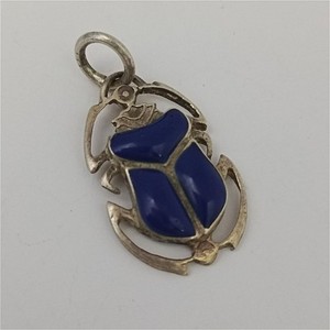 Handmade 925 sterling silver scarab pendant, blue stone, Egyptian style