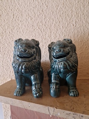 2 Foo Dogs.Keramik grün glasiert.16 cm hoch