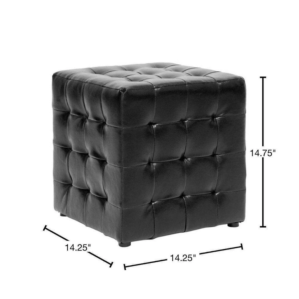 Baxton Studio Accent Ottoman Black Faux Leather Upholstery Square (Set of 2) - Image 4 of 4
