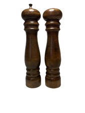 Vintage Wooden Salt Shaker And Pepper Mill Grinder 9 inch Dark Japan