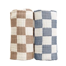 Ultra Soft Checkered Muslin Baby Blanket Pack of 2 Cotton Swaddles Bed Blanke...