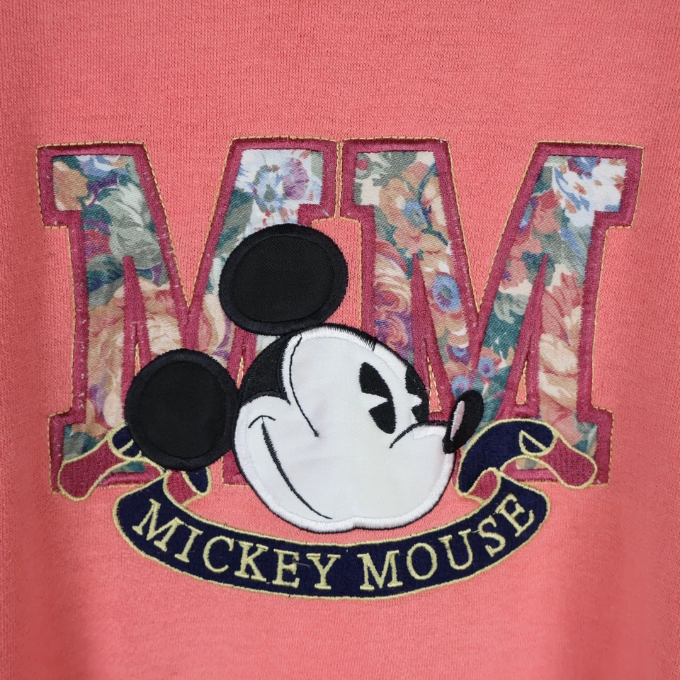 Vintage 90s Mickey Mouse Embroidered Floral Pattern Sweatshirt Pink Large 24x26 - Image 2 of 4