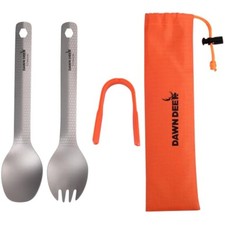 3-in-1 Titanium Backpacking Utensils, Spoon, Spork and Tongs Set
