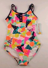NWT Cat Jack Girls One Piece Swimsuit Size M 7/8 Ice Cream Geometric UPF 50