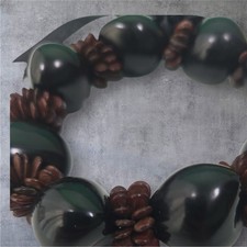 Hawaiian Bracelet Black Kukui Nut Lei with Brown Seed Beads and Black Ribbon 3"