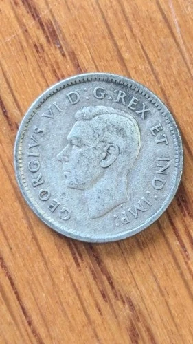 1943 Canada 10 Cents (80% Silver) Coin King George VI  GOOD BOOK FILLER