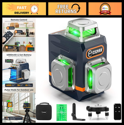 Self-Leveling 3x360° Green Laser Level - Rechargeable, Remote, Magnetic Stand -