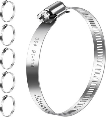 Hose Clamps 91-114 mm, Pack of 6 Hose Clamps, Stainless Steel 304 Adjustable ...