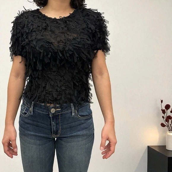 Blusa Zara Feminina Elegante Texturizada Poliéster Preta Tamanho P - Imagem 2 de 4