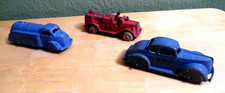 THREE 1930'S TOOTSIETOYS 2-DR CHEVY COUPE-FIRE HOSE TRUCK-CABOVER OIL TANKER