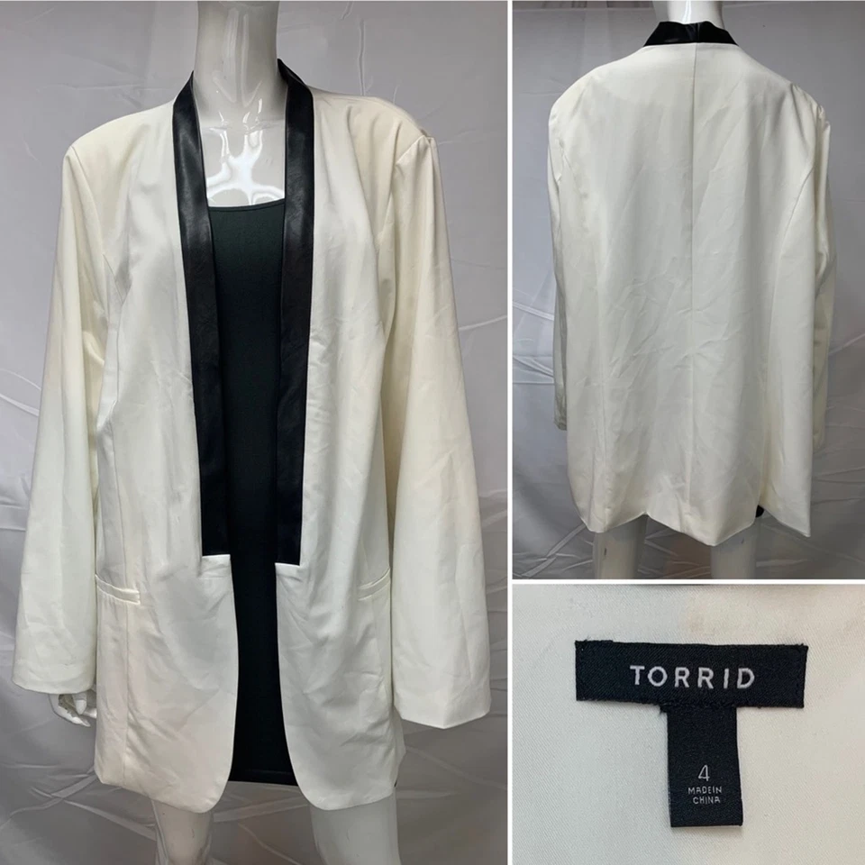 Jaqueta de jantar Torrid 4 branca preta couro sintético lapela 4X blazer jaqueta smoking - Imagem 2 de 4