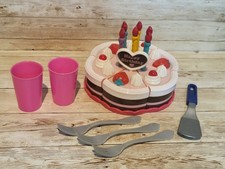 Birthday Party Play Set Cake Pretend Food Candles Toppings Cut Apart