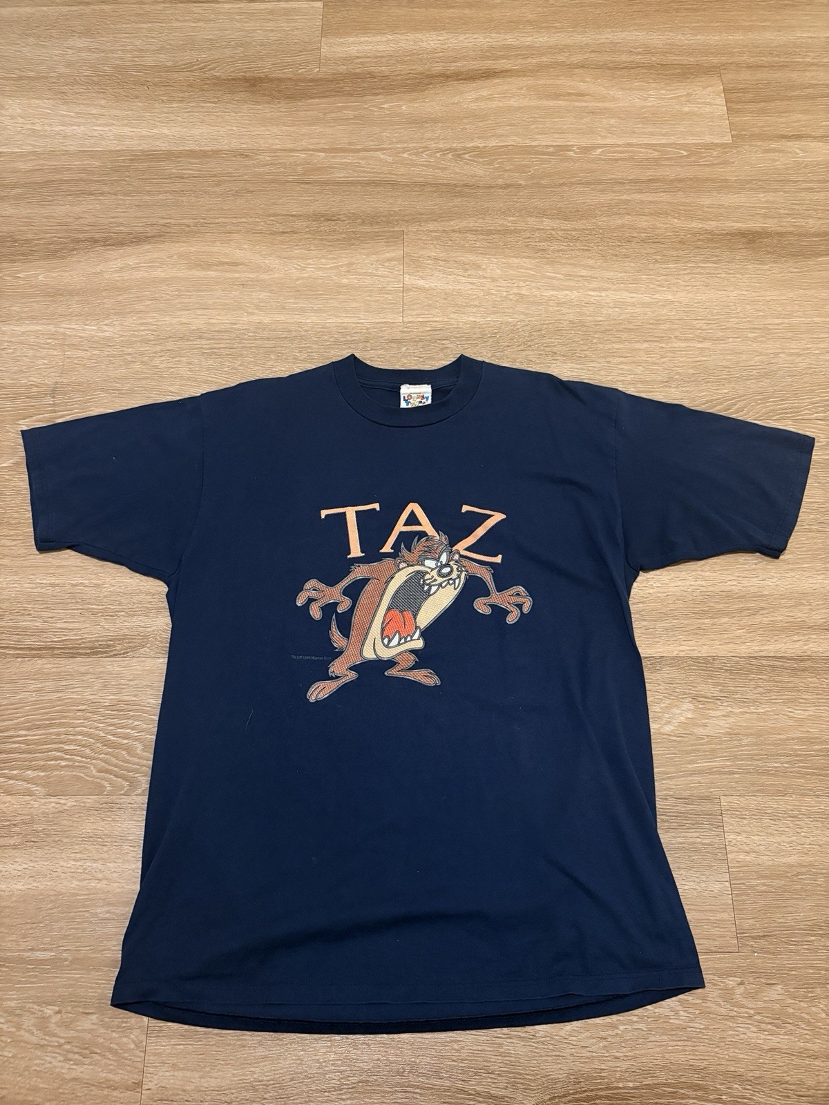 1995 Looney Tunes TAZ Tasmanian Devil Navy Graphic Short Sleeve Crew Neck XL Tee
