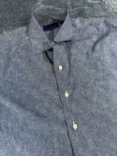 David Donahue Shirt Men's Medium Blue Cotton Button Up Office Work