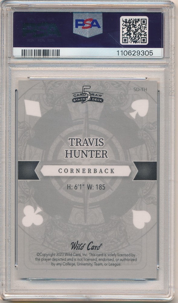 TRAVIS HUNTER 2023 WILD CARD 5 CARD DRAW RC JOKER PLATINUM AUTO 1/1 PSA 10 GEM view 2
