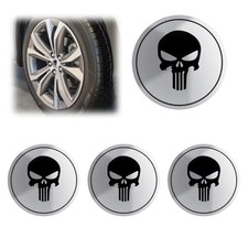 YoRise 4PCS Skull Car Wheel Hub Center Cap Sticker, 2.2" Metal Wheel Silver