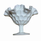 Vintage White Milk Glass Ruffled Edge Compote Footed Candy Dish