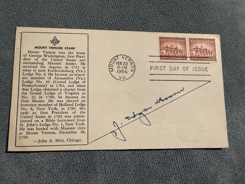 J. Edgar Hoover Signed First Day Cover FDC 1956– JSA LOA –FBI Director Autograph