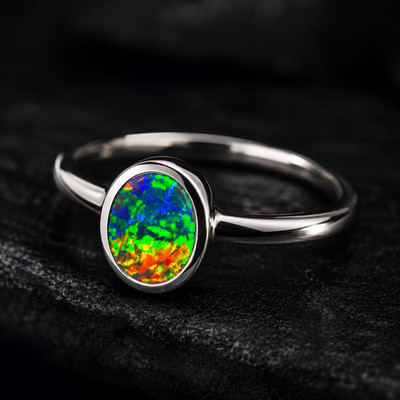 Australian Fire Opal Ring, Handmade 925 Sterling Silver Bezel October Stone Ring