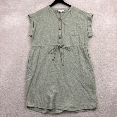 Time & Tru Linen Dress Womens Size Medium 10-12 Green Short Sleeve A Line