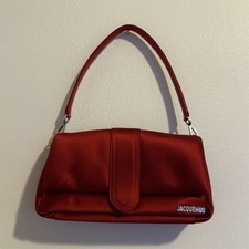 Jacquemus Red Satin Le Bambimou Shoulder Bag, Magnetic Closure, Dust Bag, Silver