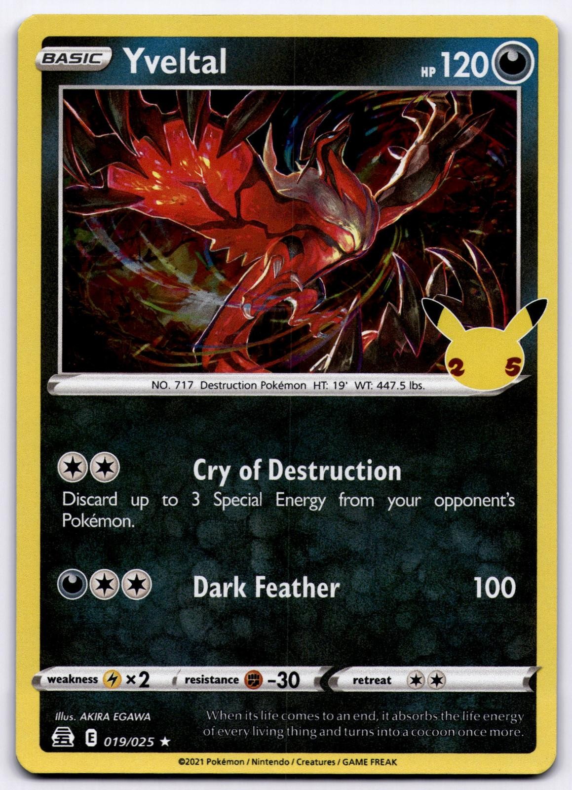 Yveltal 019/025 Celebrations Rare 2021 Pokemon Holo AKIRA EGAWA LP