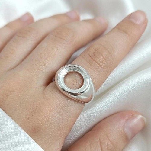 925 Sterling Silver Oval Bezel Ring Setting Semi Mount DIY Jewelry No Stone