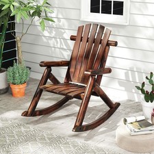 Adirondack Rocking Chair Adults Solid Wood Porch Rocker-Brown Outdoor
