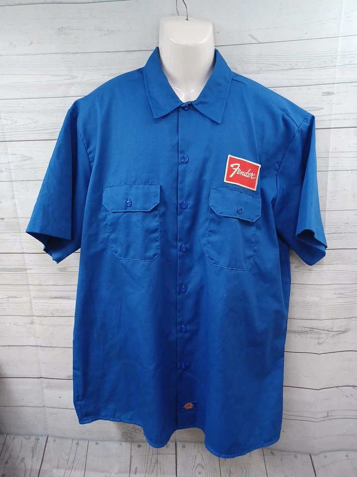 Vtg Fender Club a Go Go Sexy Girl Shirt XL Button Front Guitar Amp Blue - Image 2 of 4