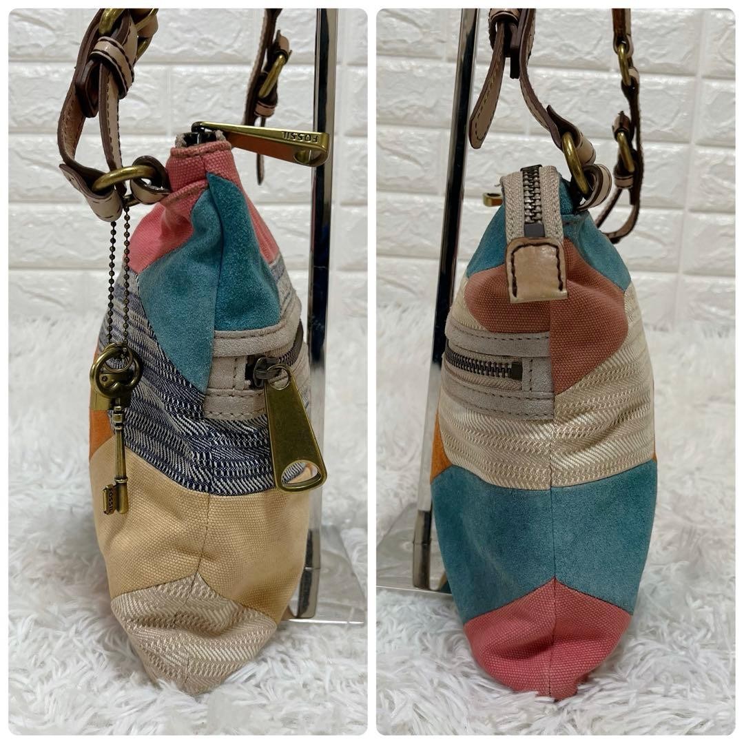 FOSSIL Multicolor Patchwork Canvas Leather Should… - image 4