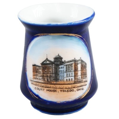 Souvenir Cobalt Blue Porcelain Toothpick Holder Germany Court House Toledo OH.