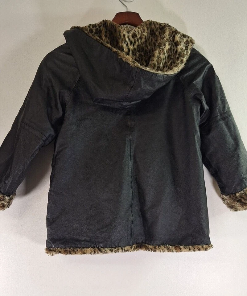 Abrigo WILSONS CUERO Niñas L Reversible Estampado Leopardo Imitación Piel Forrado Invierno Y2K Foto 4 de 4