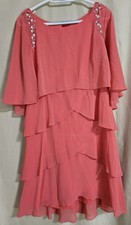Flamingo Pink Tiered Chiffon Cocktail Dress By SLNY Size 8 NWT