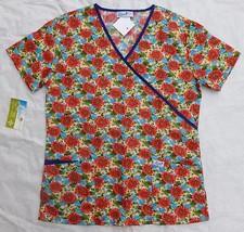 NWT LIANA UNIFORMS SHORT SLEEVE FLORAL SCRUBS SHIRT SIZE XS - 2 FRONT POCKETS